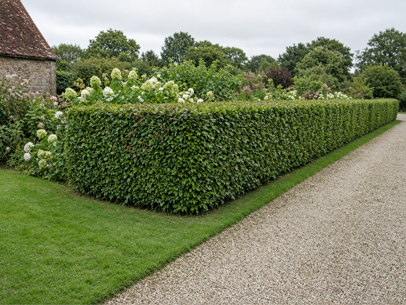 A tidy coastal garden hedge